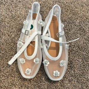 a new day White Floral Mesh Flats